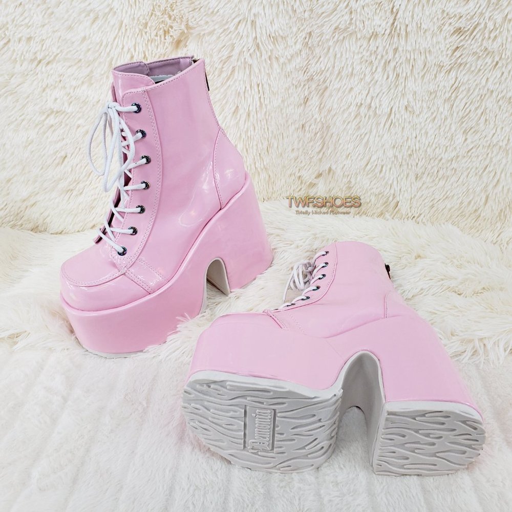 Demonia 5 Inch Platform Boots in Pink - Picture 12 of 15